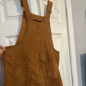 Tan corduroy overall dress